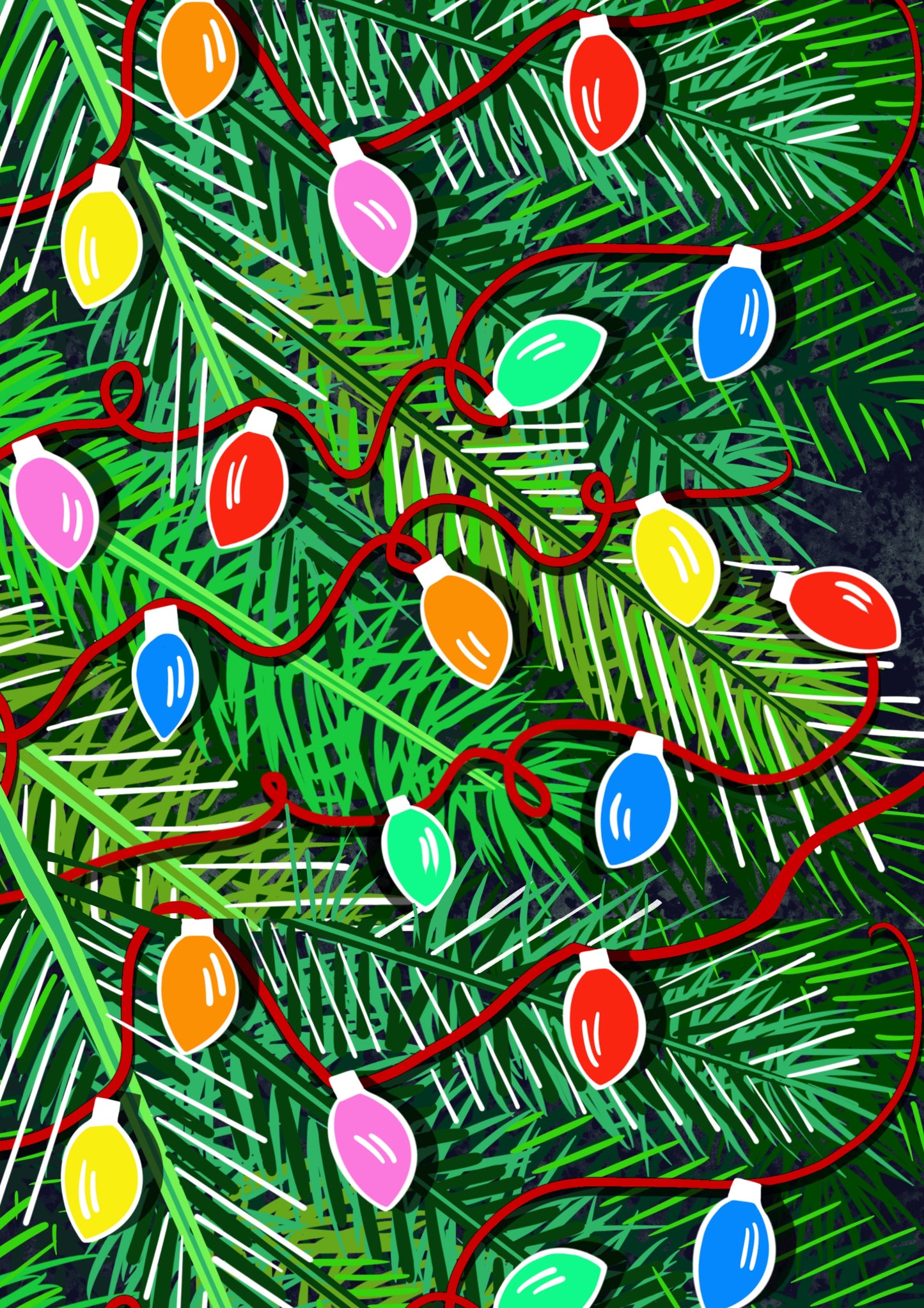 PRE-ORDER: Retro tree lights Christmas festive greetings card