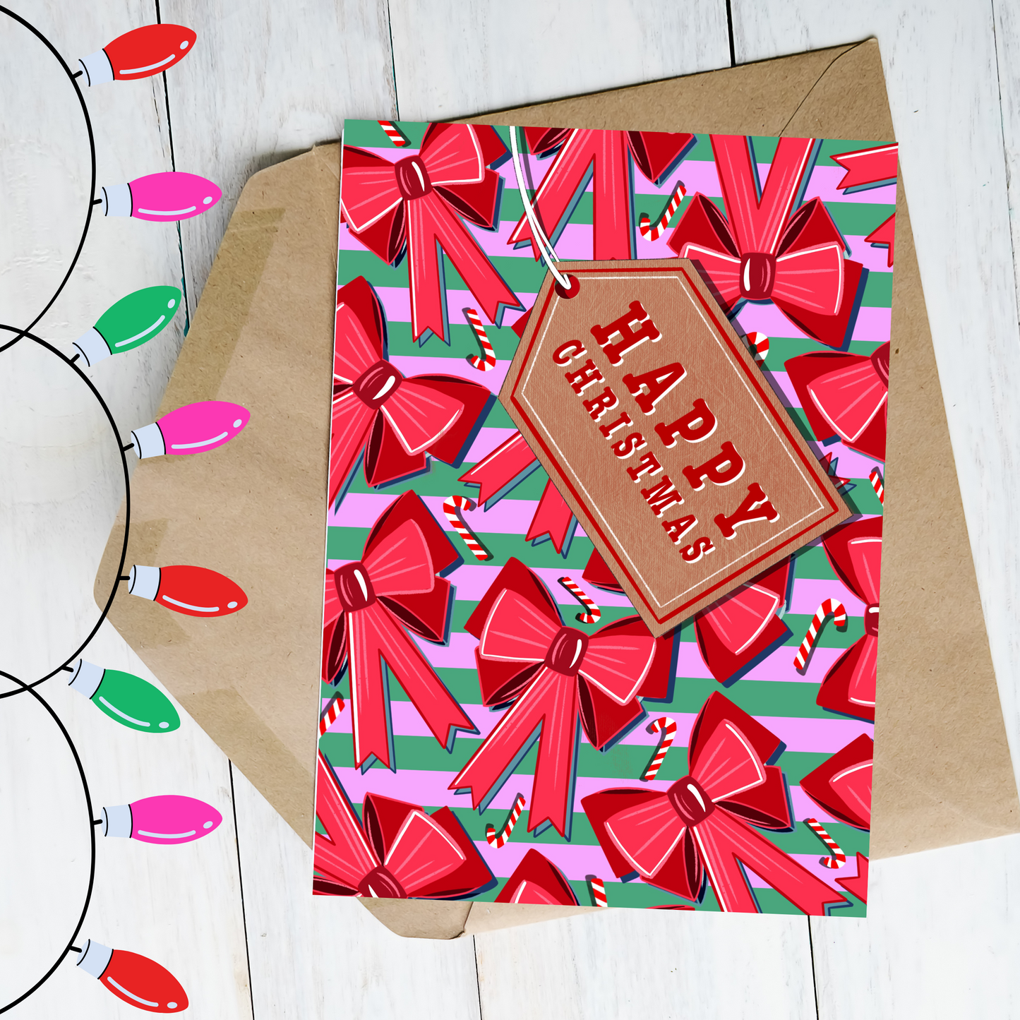 PRE-ORDER: Bows and stripes Christmas card